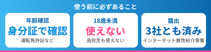 身分証で年齢確認、18歳未満は使えない、3社とも届出済み